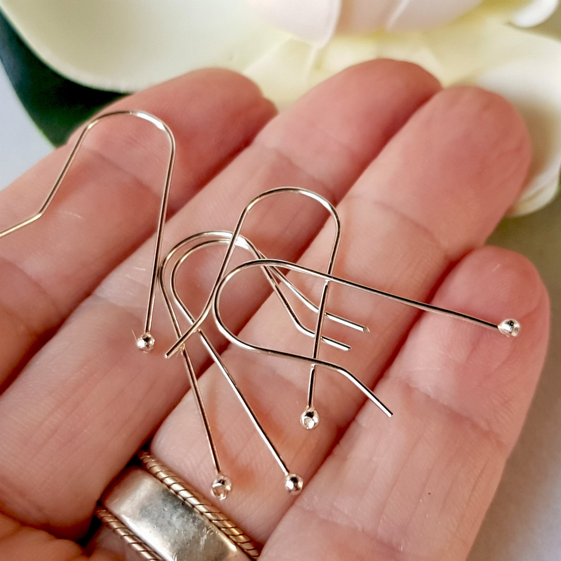 Silver straight balled end  Earring Wires