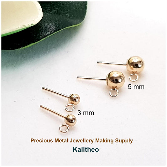 Ball Stud Post Earrings with ring- 14ct Yellow Gold | YG14-BS/EP | Jewellery Making Supply