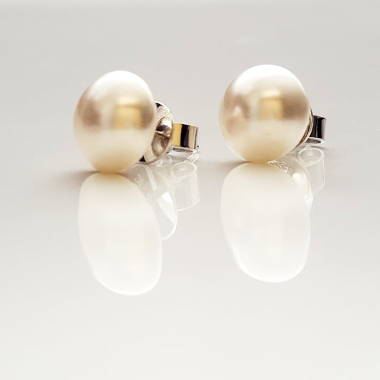 White Shimmer Stud - Bridal Jewellery Collection - Swarovski Pearl Stud  10 mm | (KJ-388E) Handmade Earrings - Kalitheo Jewellery