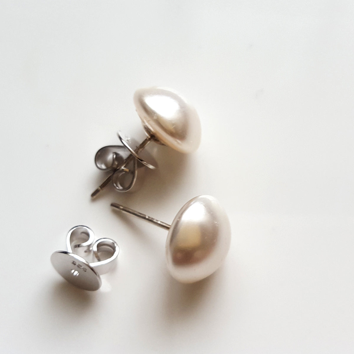 White Shimmer Stud - Bridal Jewellery Collection - Swarovski Pearl Stud  10 mm | (KJ-388E) Handmade Earrings - Kalitheo Jewellery