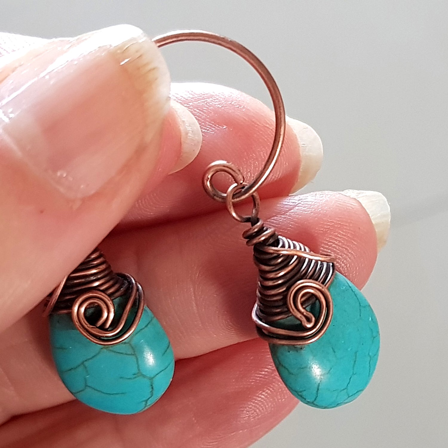 Turquoise Blue Howlite Earrings | KJ-396E | Artisan Earrings - Kalitheo Jewellery