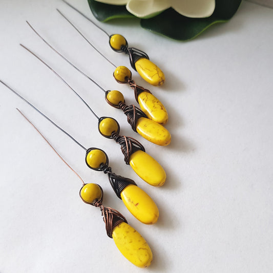 Copper Wire Wrapped (1pc) Headpin Yellow Howlite | WW-010Yellow/HP | Jewellery Supply
