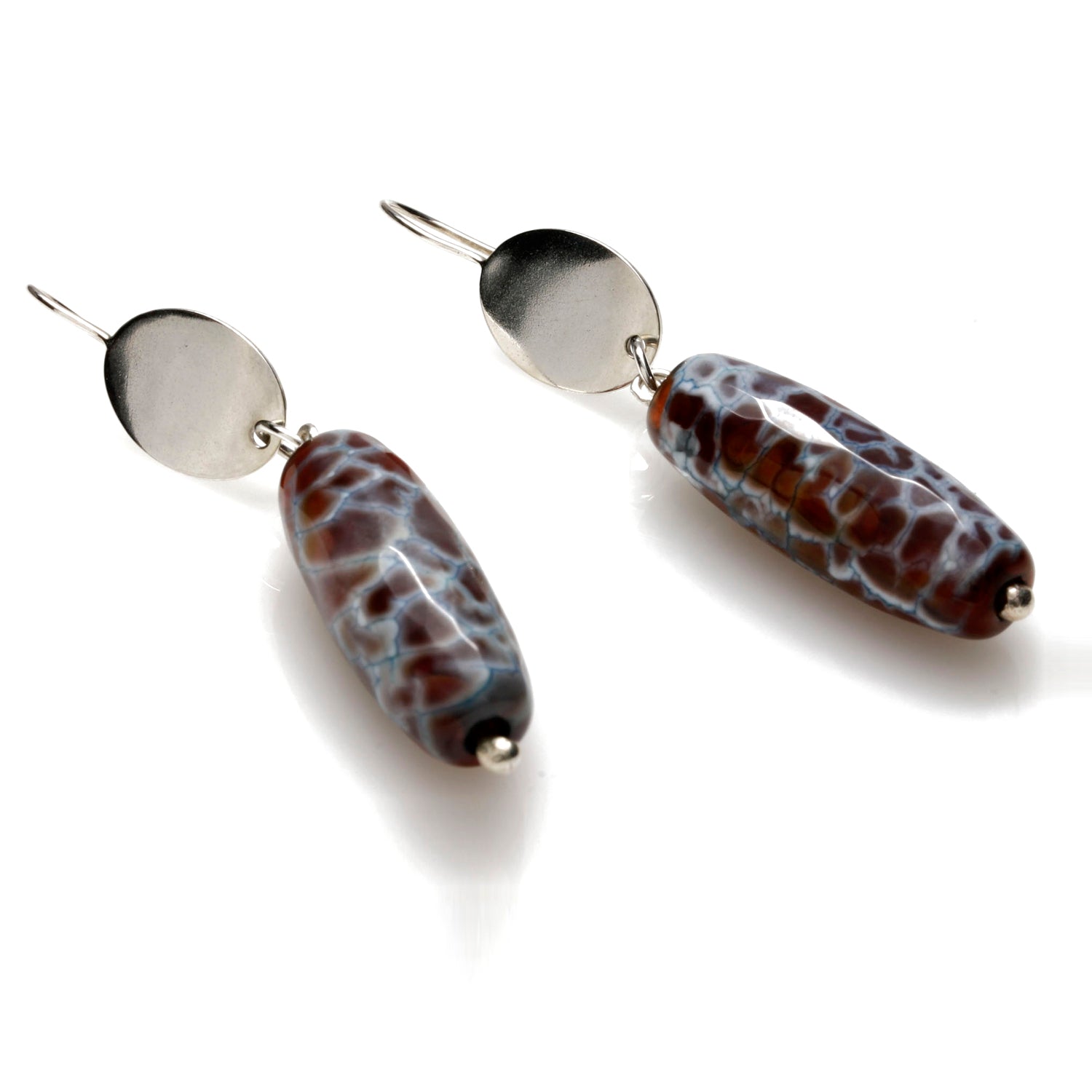 Winterfell Earrings - Beautiful Agate Gemstone Barrel Dangle | KJ-023E | Artisan Earrings - Kalitheo Jewellery