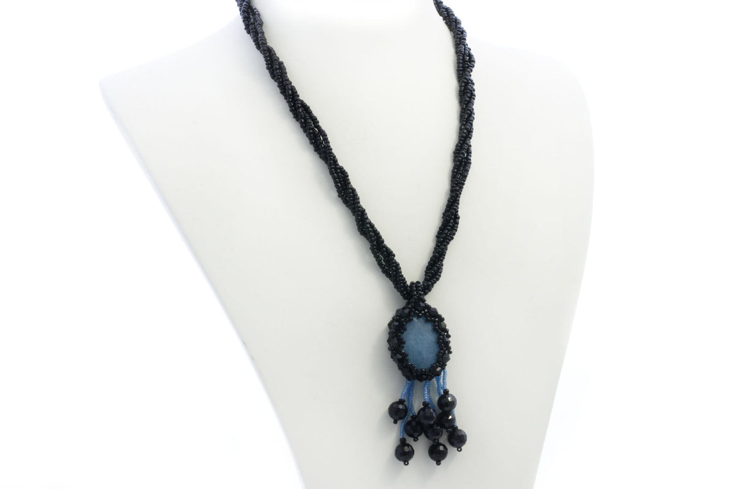 KTC-293 "Aquamarine Mystic" Black  Necklace - Kalitheo Jewellery