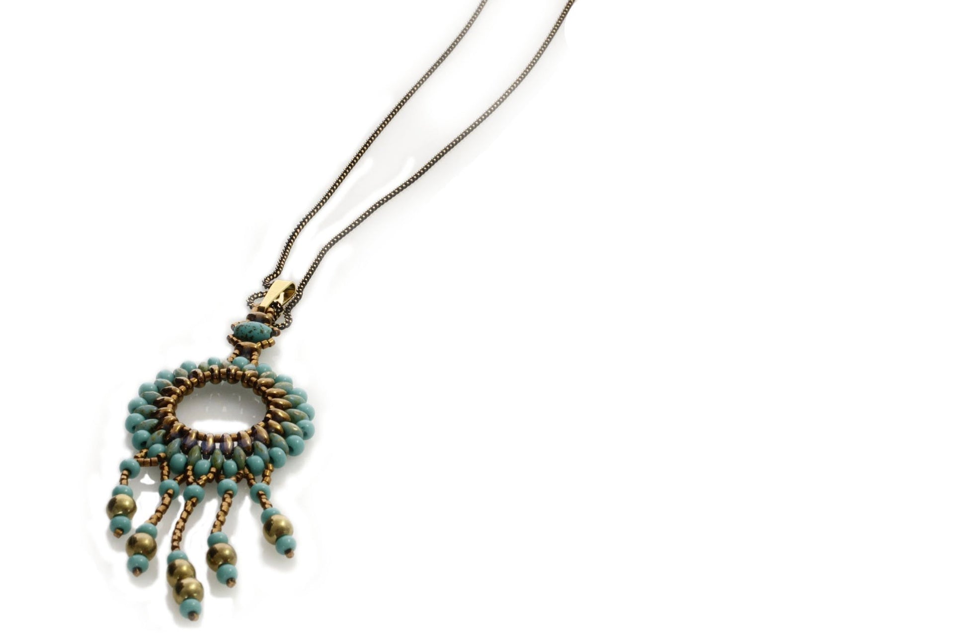 Circle of Life Turquoise Blue Pendant Long Necklace | KJ-296N/B | Artisan Necklace - Kalitheo Jewellery