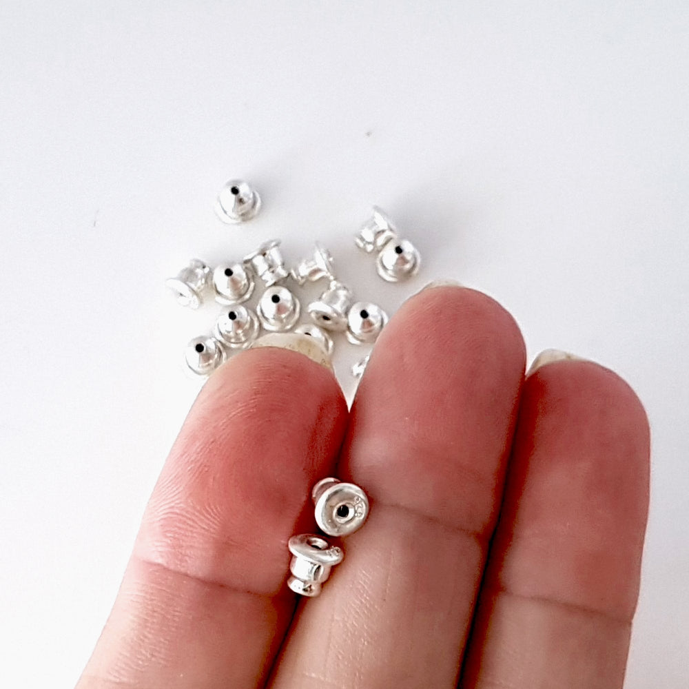 Sterling Silver Bullet Style Ear Backs with Memory Rubber Inserts | SS-007B/EB | Earring Finding 