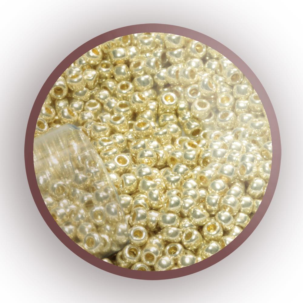 11/0 TR-PF558 Aluminium Galvanized Permanent Finish Round Toho Seed Beads  circle white background.