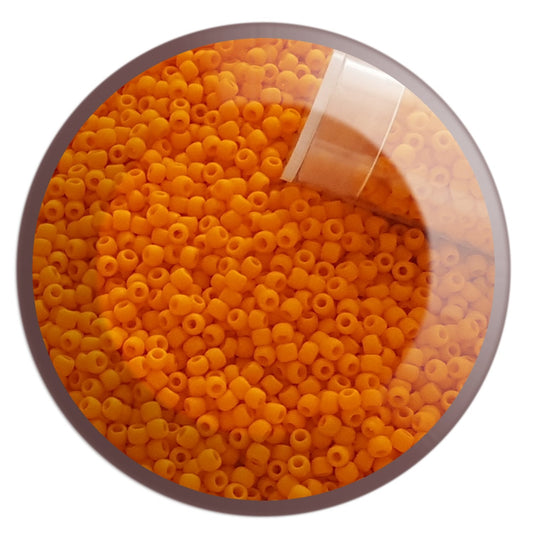 11/0 TR-42DF Cantaloupe Opaque Matte Round Toho Seed Beads in a circle white background,