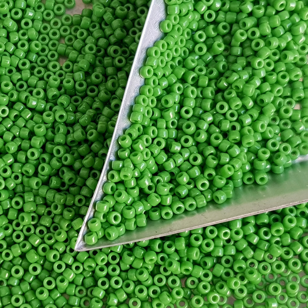11/0 Toho Seed Beads in green mint opaque TR-47 with a triangle scoop.