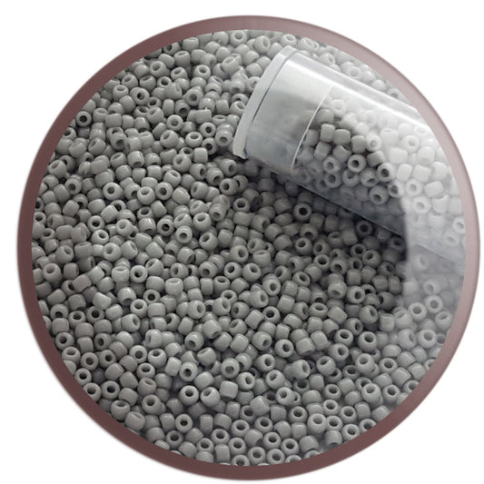 11/0 TR-53 Grey Opaque Round Toho Seed Beads TR-53 in a circle with white background.