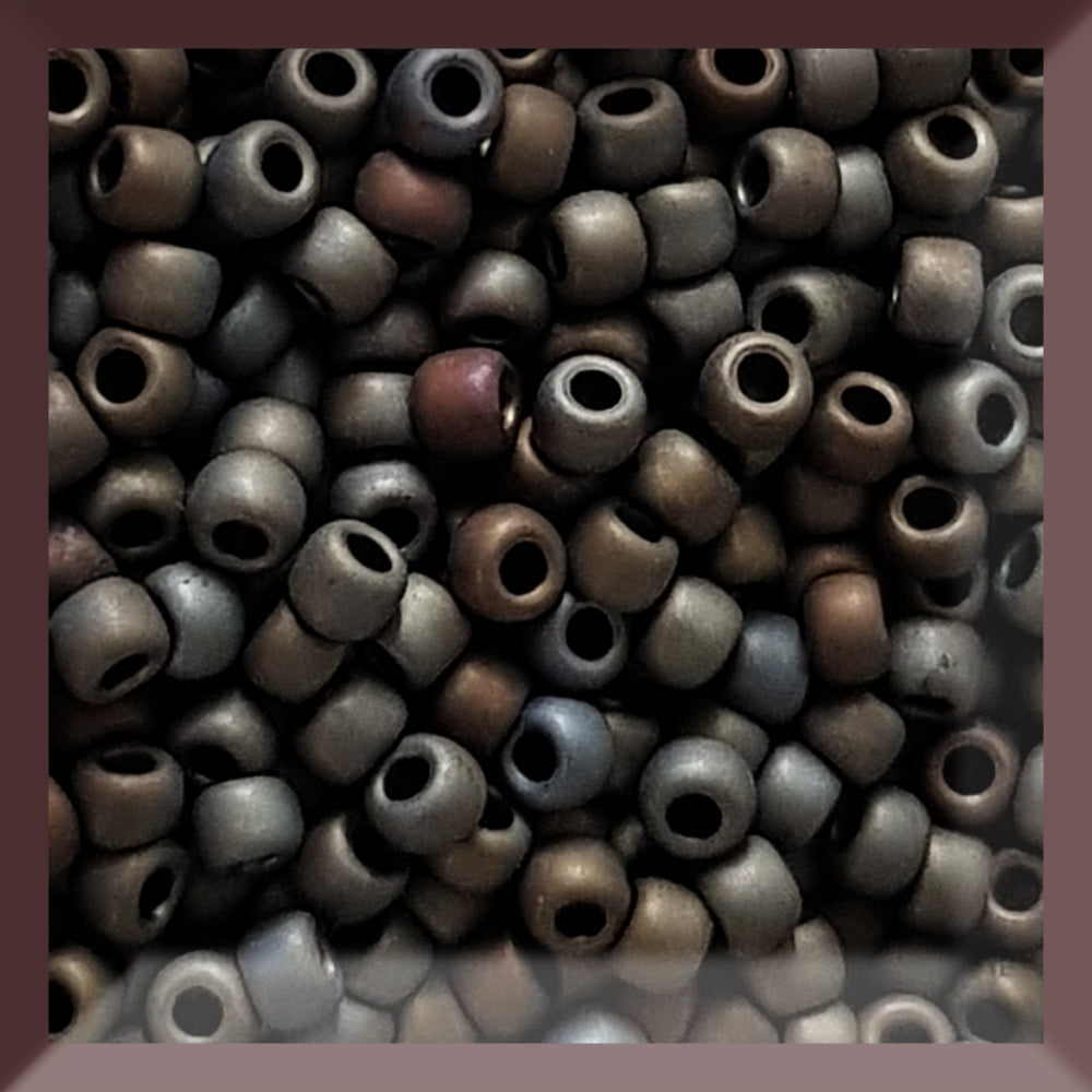 11/0 Toho Seed Beads in Iris Brown Metallic Frosted TR-83F square window.