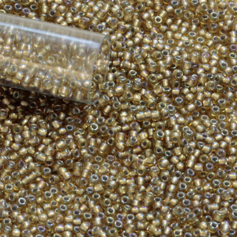 11/0 TR-279 Light Topaz Rainbow Grey Lined Round Toho Seed Beads - close up.
