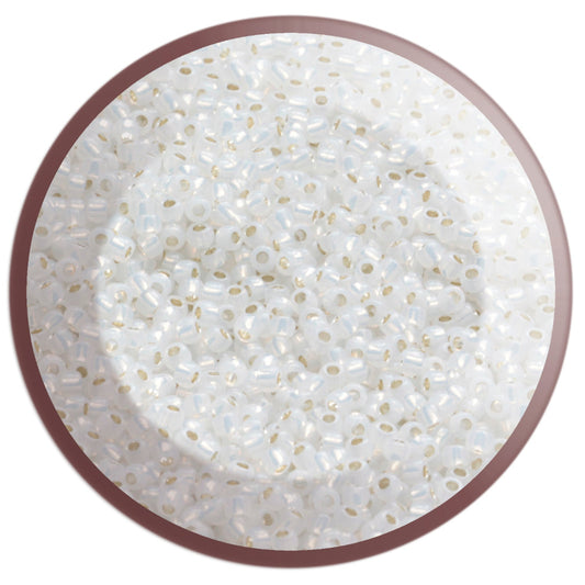 11/0 TR-2100 Milky White Silver Lined Round Toho Seed Beads in a circle white background