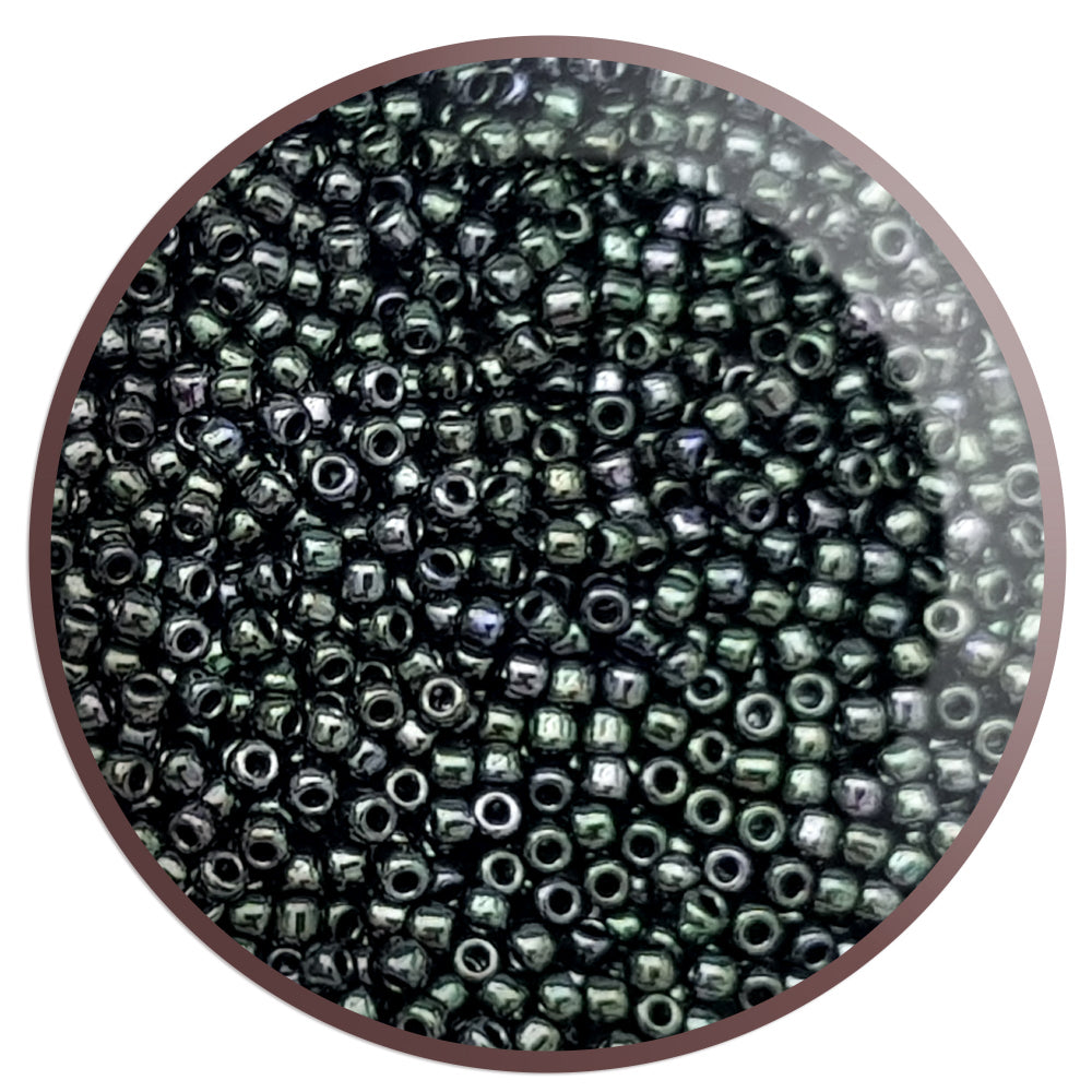 Moss Metallic #89 Toho Seed Beads | in a circle white background.