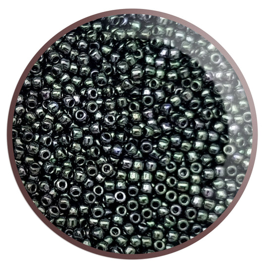 Moss Metallic #89 Toho Seed Beads | in a circle white background.