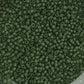 11/0 Toho Seed beads in olivine frosted transparent TR-940F close up.