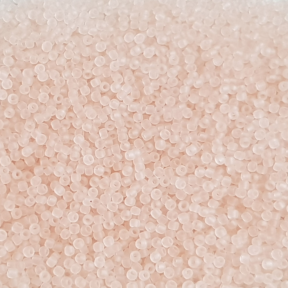 Pale pink transparent glass beads - Toho Seed Beads Rosaline Frosted 11/0 close up.