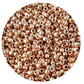 A close-up view of rose gold galvanized round Toho seed beads. 11/0 TR-PF551 in a circle white background.