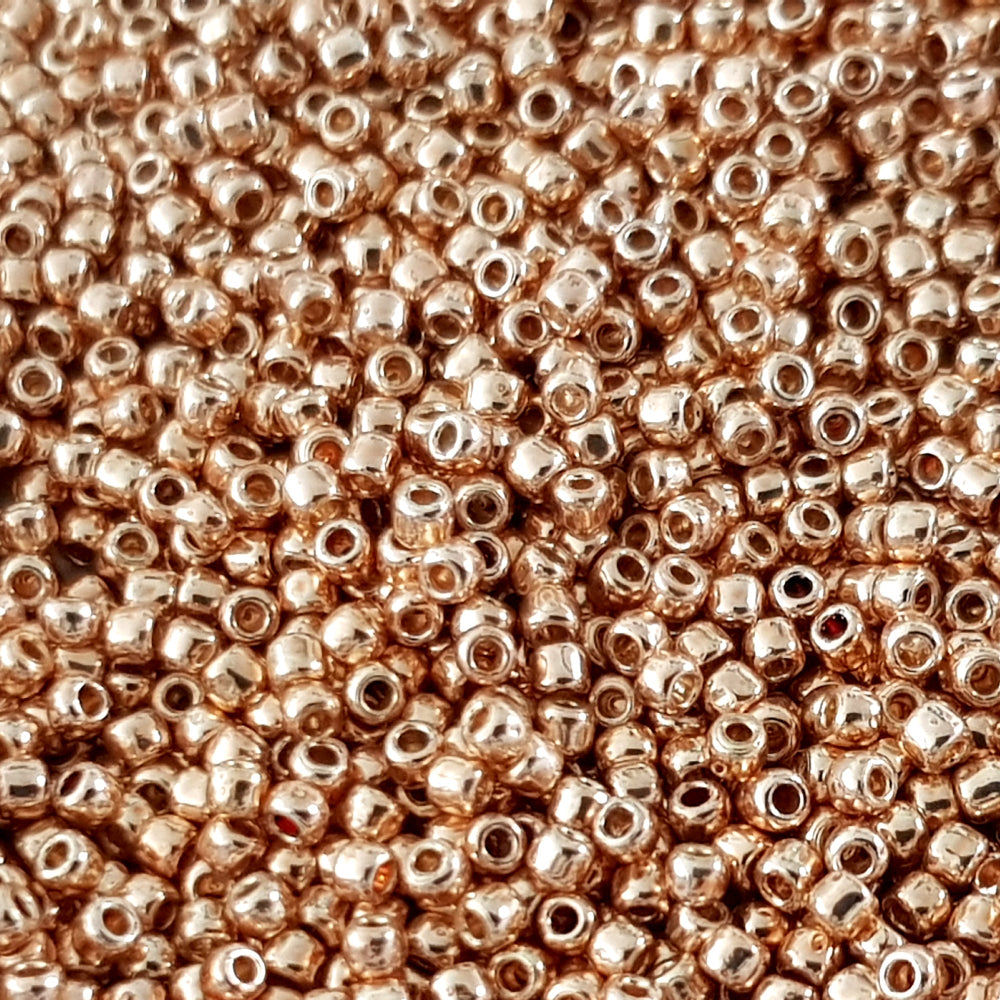 11/0 Toho Seed Beads in Rose Gold Galvanized Permanent Finish TR-PF551 close up.