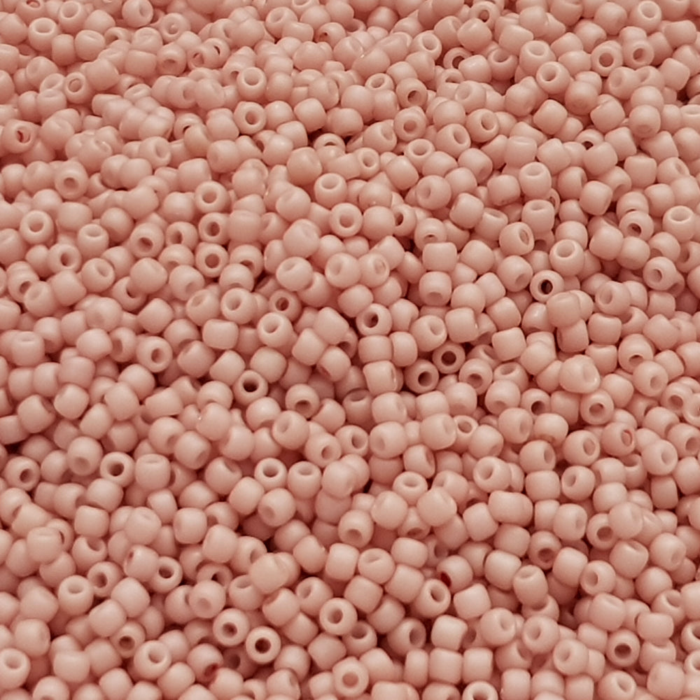 11/0 Toho seed beads in shrimp frosted opaque pastel close up,