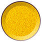 11/0 in sunshine yellow opaque frosted in a circle white background.