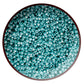 11/0 Toho seed beads in turquoise opaque rainbow in a circle white background.