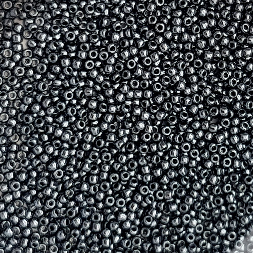 close up of haematite metallic beads.