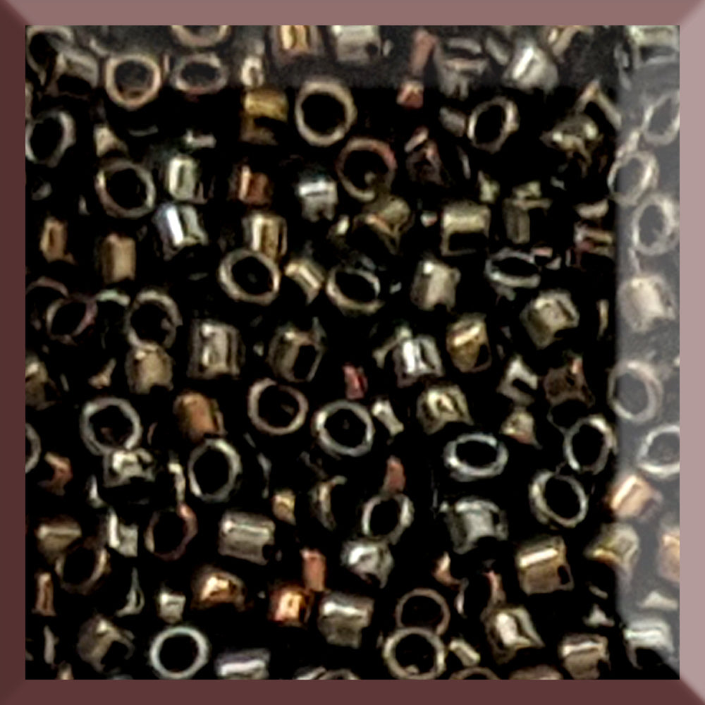 close up beads iris brown metallic