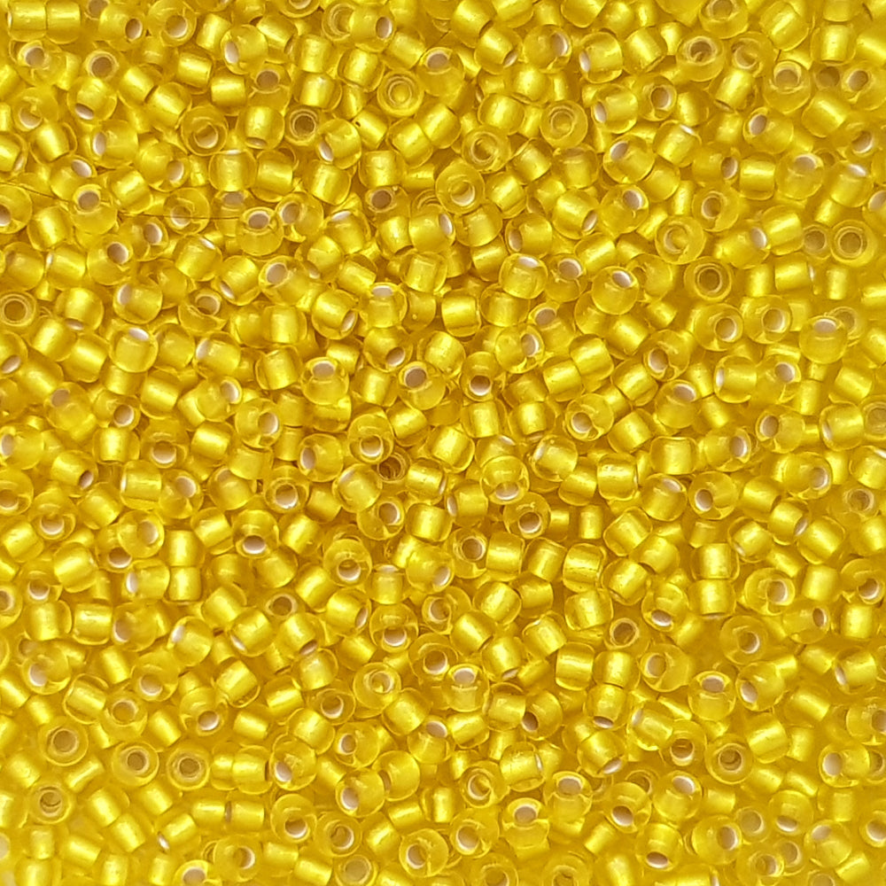 Yellow Round Lemon Frosted Silver-Lined Toho Seed Beads 8/0 TR-32F close 